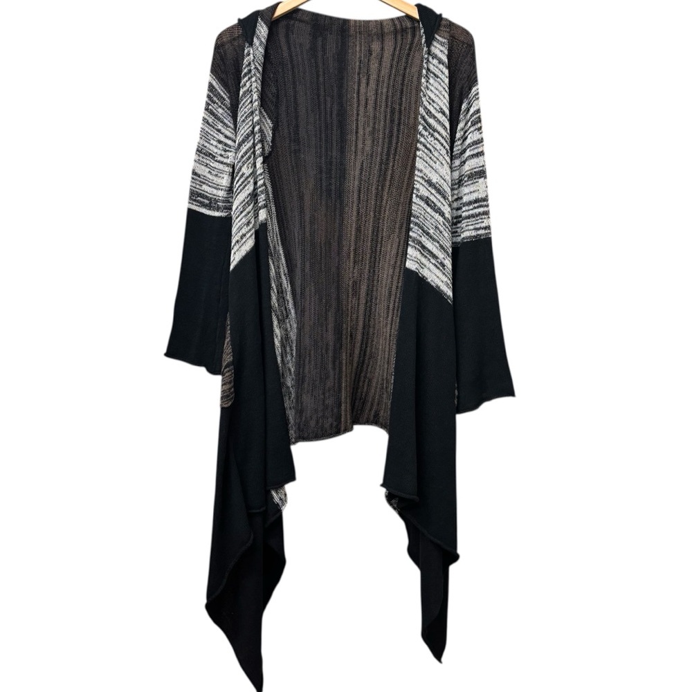 Elan open knit hooded lightweight duster cardigan, small
